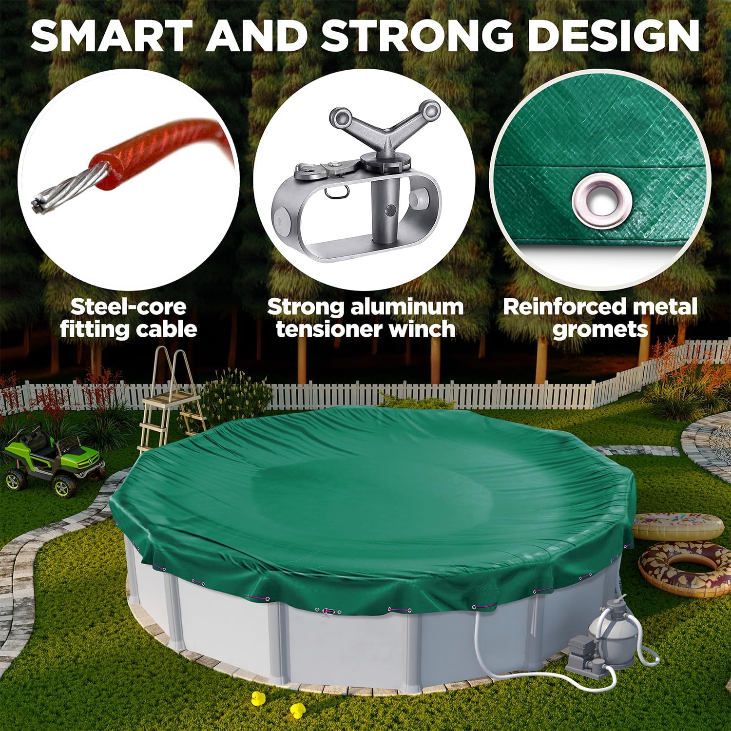 28 ft Round Pool Cover for Above Ground Pools, Above Ground Pool Cover, Swimming Pool Cover, Winter Pool Cover, Keeps Out Debris, Cold and UV Resistant, Supreme Mesh, Green