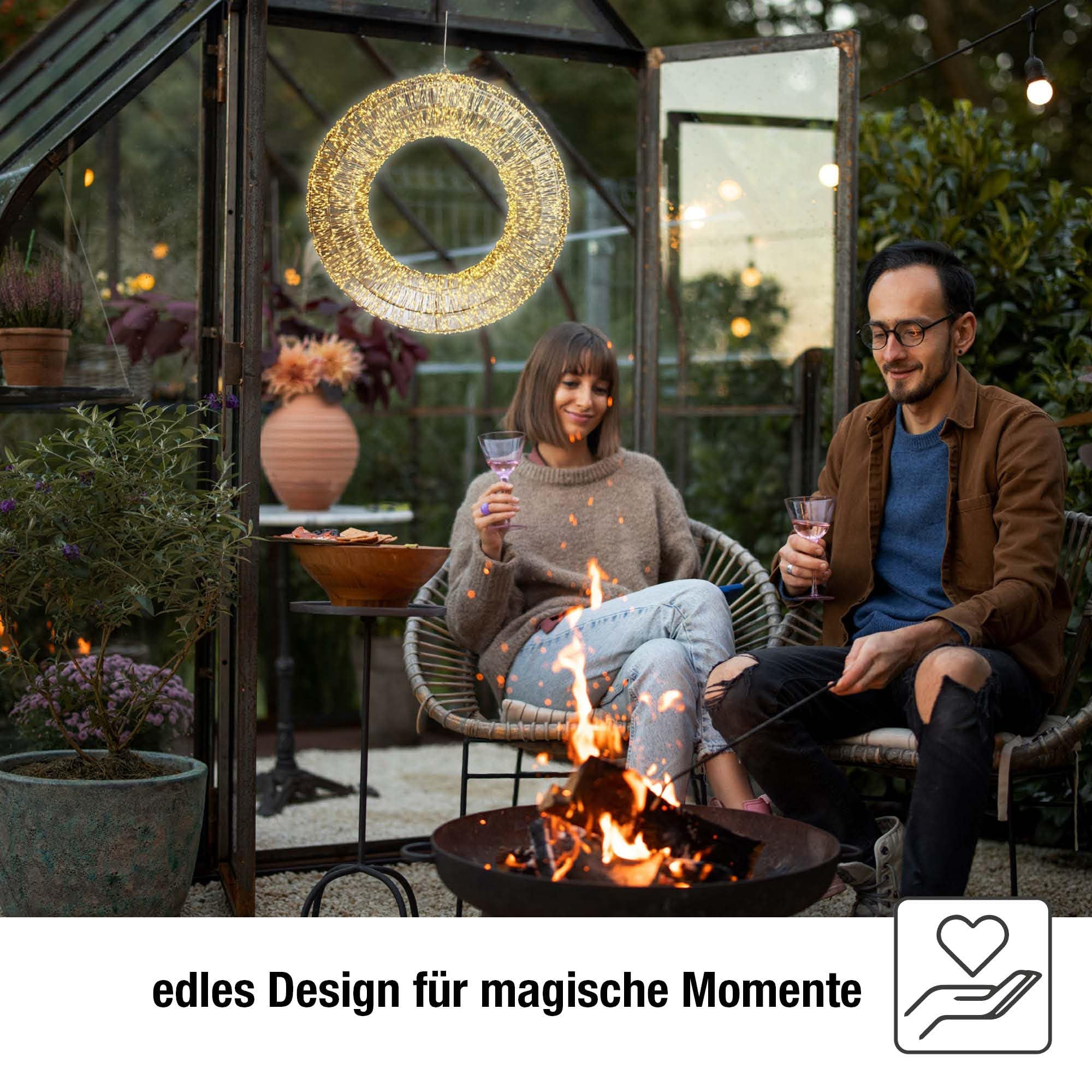hellum LED Lichterkranz mit Timer Ø30cm, mit Tauperlen LED Lichterkette außen und innen 1440 warmweiße Lichter, Außen-Transformator, Weihnachtsdeko Fenster, Hochzeitsdeko, Gartendeko 153095