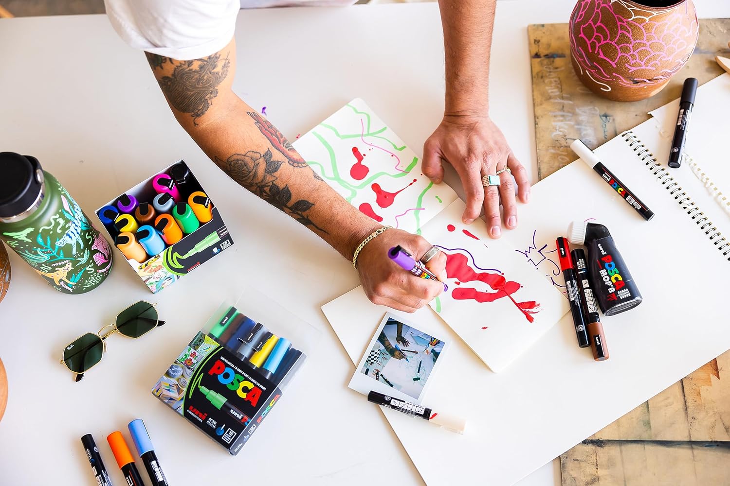 Uni Posca 8-Tip Acrylic Paint Marker Set, Black, Non-Toxic, ACMI Certified, Allows You to Color on Any Surface, Ideal for Graffiti, Fine Art, DIY Projects, and More