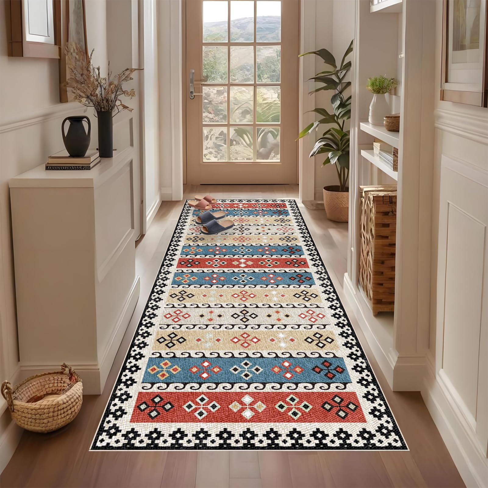Qemgrste Hallway Runner Rug Non-Slip Kitchen Rugs Absorbent Area Rugs Long Hallway Runner Carpet Runners Washable Entrance Carpet Narrow Rugs Kitchen Runner for Entryway Laundry Room 50 x 160 cm