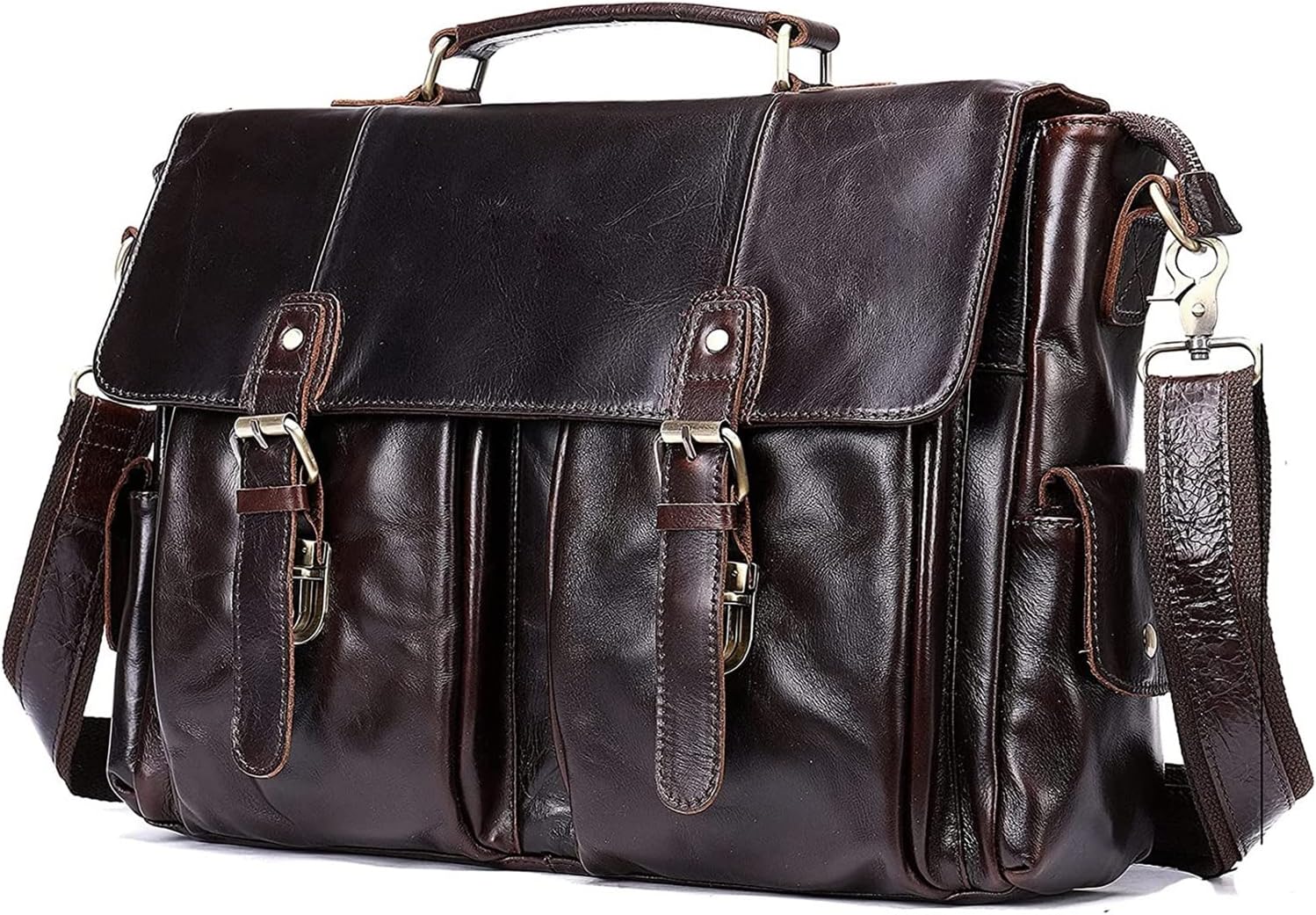Classic Leather 14 Inch Laptop Briefcase Flap Messenger Bag Business Large Shoulder bag