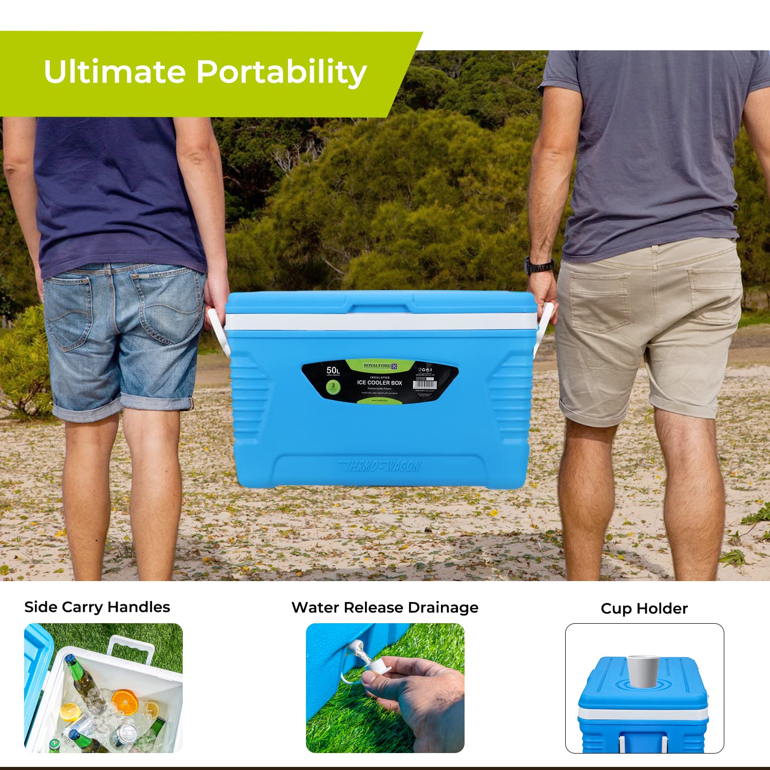 Royalford Insulated Cooler Box - Hot/Cold Freezer Box with Integrated Lock Lid and Carry Handle - Ideal for Beach and Picnic — view 7
