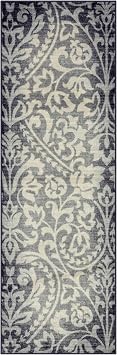 Maples Rugs Exeter Floral Runner Rug Made in USA Washable, Non Slip Indoor Carpet for Hallway, Kitchen, and Laundry Room, 2 x 6, Grey