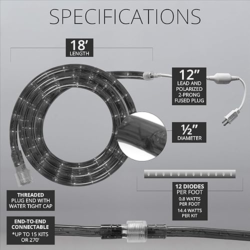 Miniatura 4 de Wintergreen Lighting - Serie de luces LED en forma de cuerda para exteriores o dormitorio portátil, 120 V,  pulgada, 2 cables