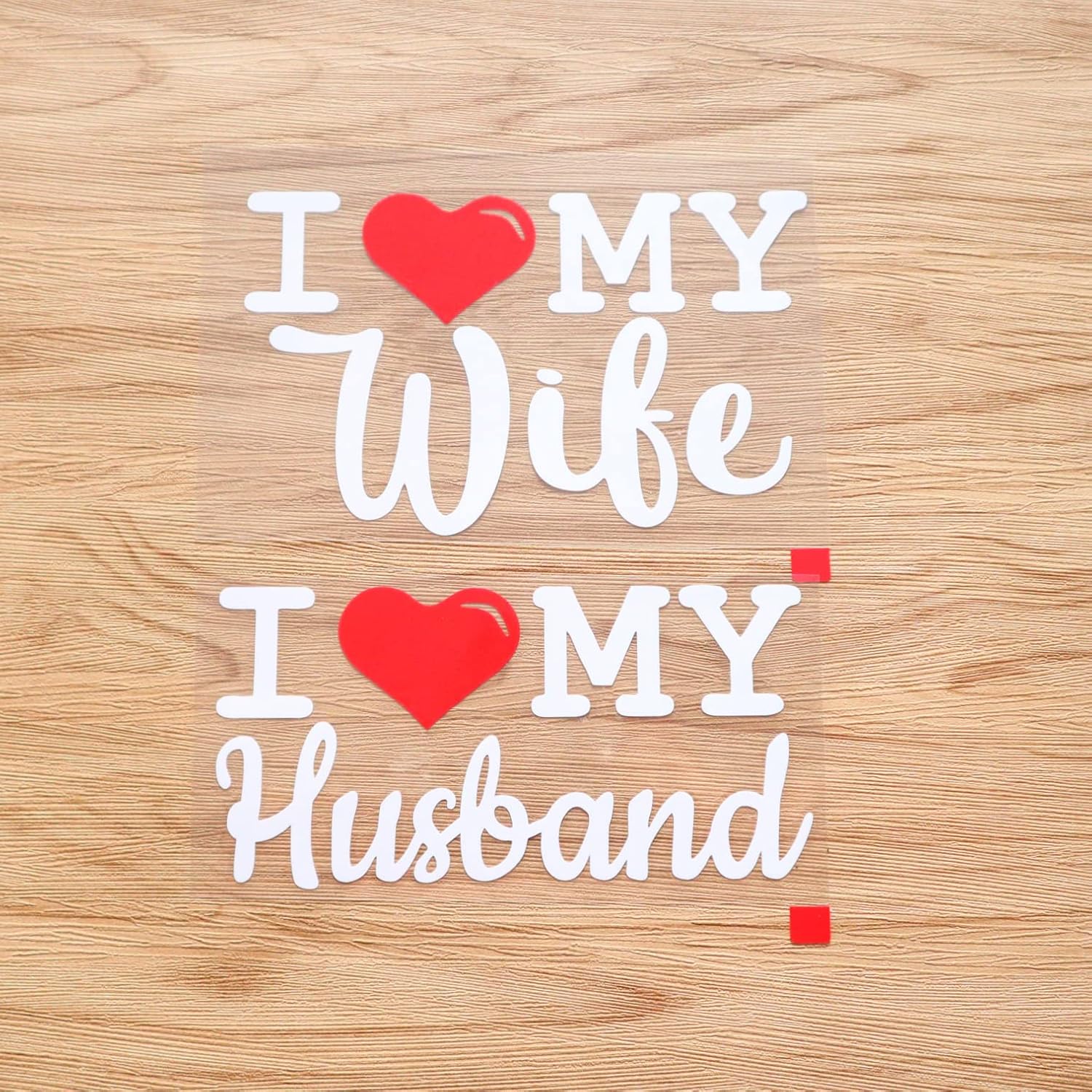 I Love My Husband I Love My Wife Heart Couple Bundle Sticker Decal Vinyl - 2 Pack White+Red, 6 Inches - No Background Die Cut for Car Boat Laptop