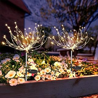 Anordsem Solar Garden Lights Waterproof:2 Pack 120LED Solar Firework Lights for Christmas Decoration Outside - DIY Warm Sparkler Lighting Yard Patio Pathway - Holiday Party Gift for Homeowner