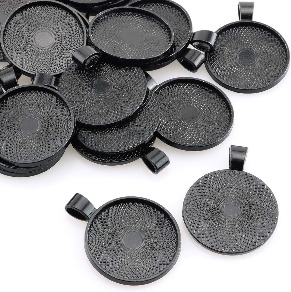 25pcs Round Bezel Pendant Trays Setting Cabochon Blank Base for DIY Crafting Photo Jewelry Findings Making Accessories 25mm Black