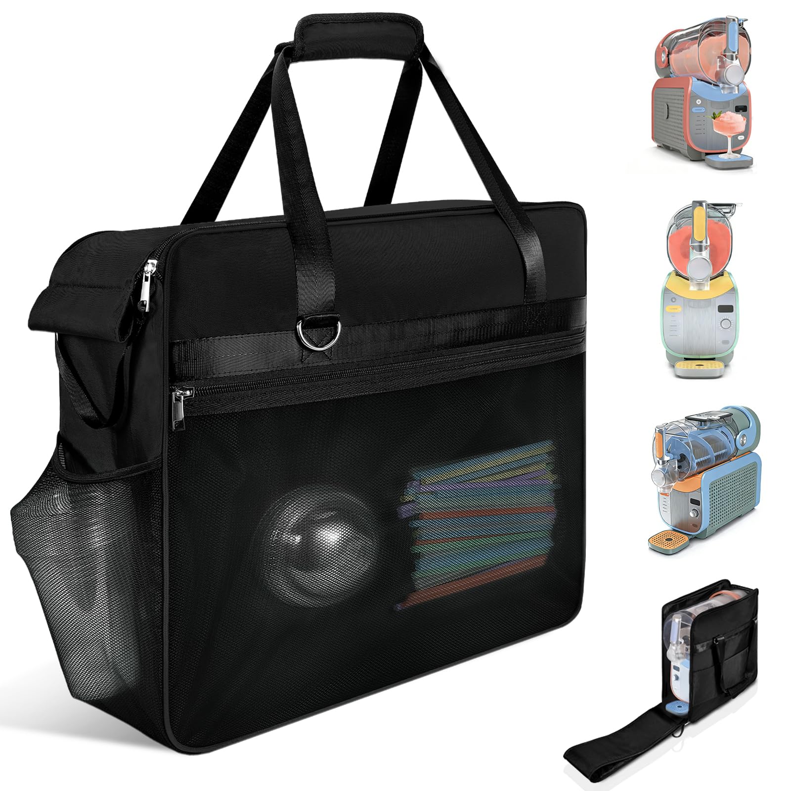 LOLLIDO Portable Carrying Bag for Ninja Slushie Max FS605 Series - Dustproof Cover Slushie Machine Accessories, Travel Bag for Ninja SLUSHi Max Smart Frozen Drink Maker (Front-Opening, Black)