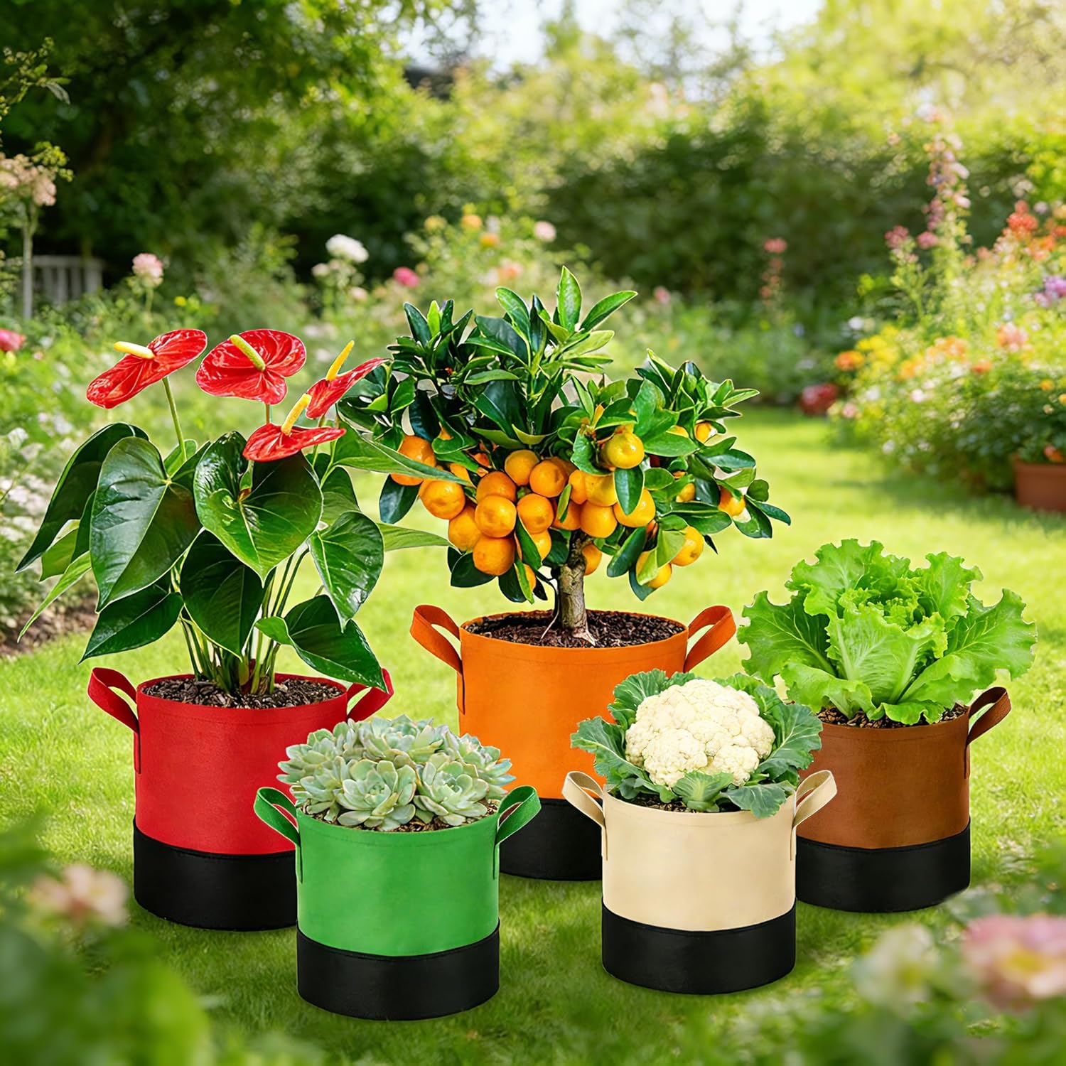 10 Gallon Fabric Grow Bags 5-Pack, 350G Heavy Duty Nonwoven Fabric Pots with Handles, Breathable Grow Planter for Vegetables Flowers Indoor Outdoor Gardening