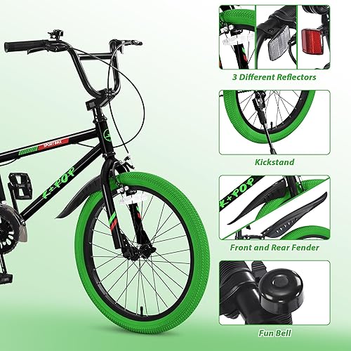 Miniatura 6 de Bicicleta infantil de 20 pulgadas estilo BMX, bicicletas para niñas y niños de 8 a 12 años, bicicleta de una sola velocidad para niños y niñas,
