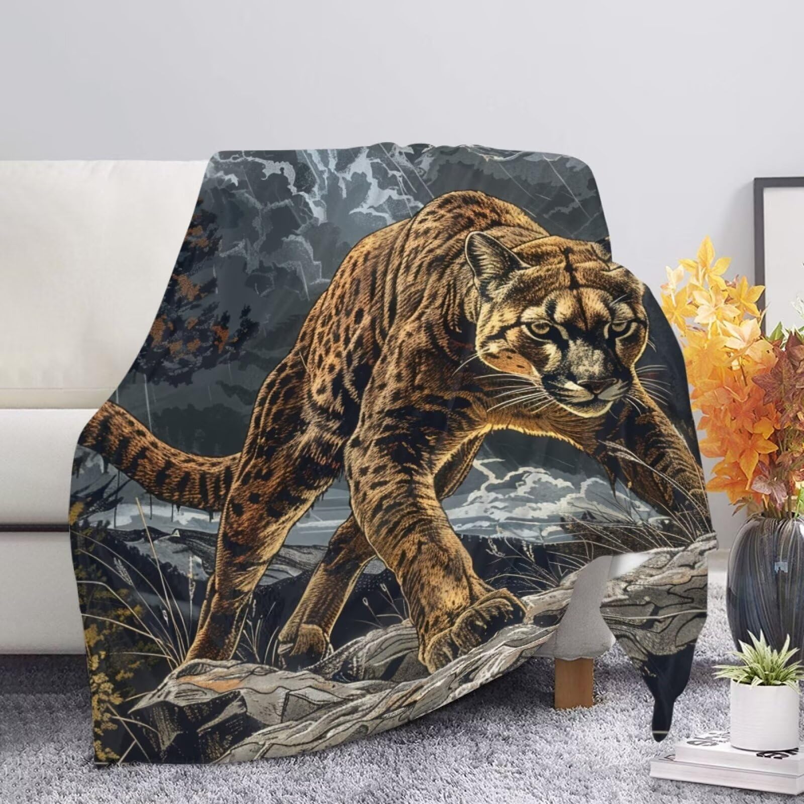 Allcute Majestic Cheetah Throw Blanket for Couch Bed Cozy Black Soft Blankets for Women Spring Winter Fall Sofa Blanket Home Decor โ image 1