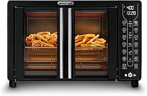 Gourmia Toaster Oven Air Fryer Combo 17 cooking presets 1700W french door digital air fryer oven 24L capacity accessories, convection rack, baking pan tray recipe book GTF7460,Large,Black