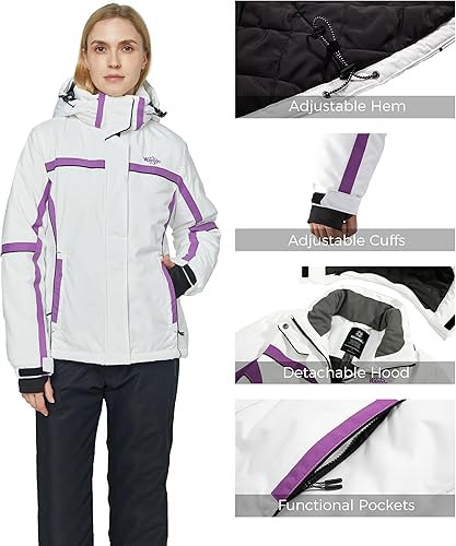 Miniatura 5 de Wantdo Chaqueta de esquí impermeable para mujer, abrigo de nieve cálido para invierno, resistente al viento, chaquetas de snowboard aisladas, parka