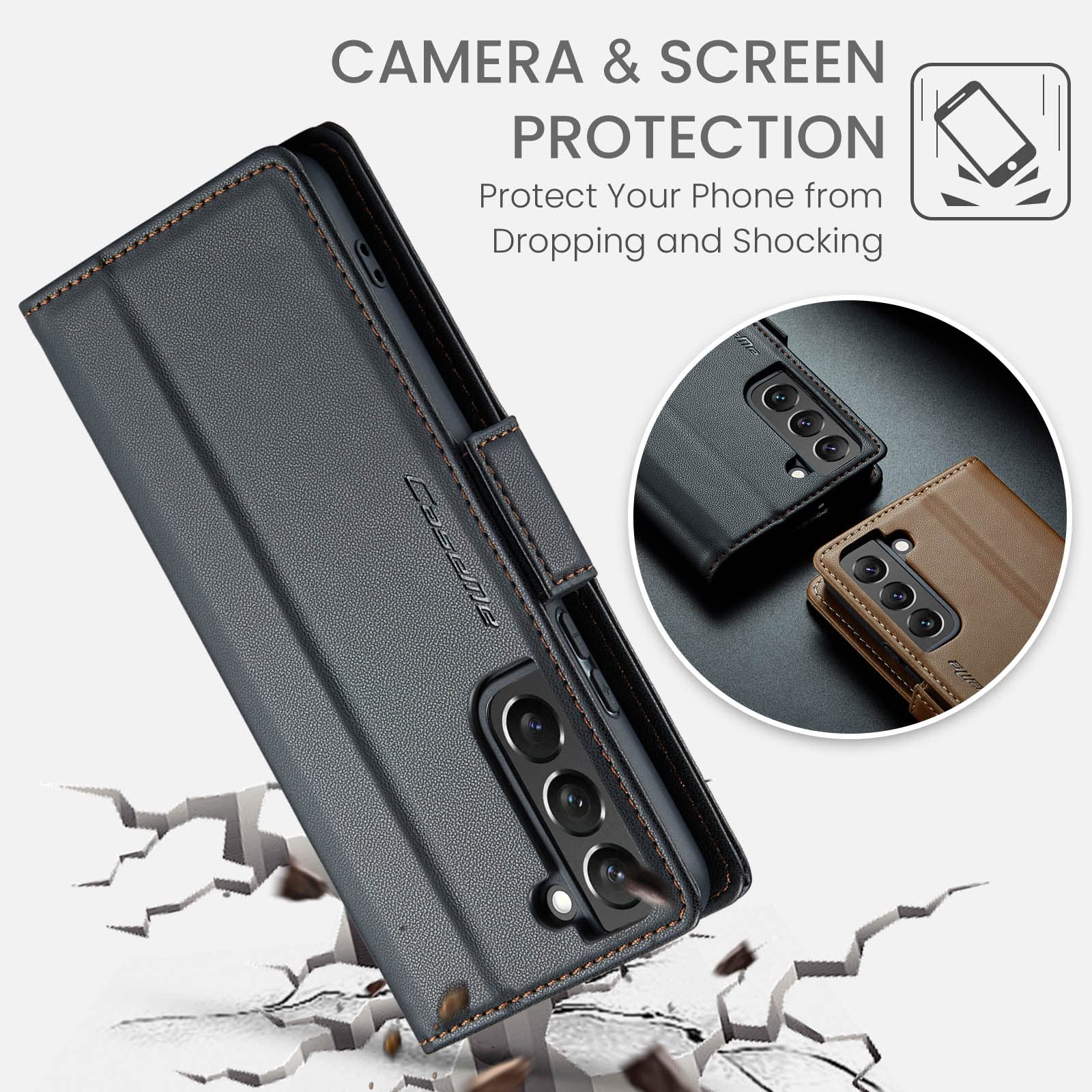 SINIANL Funda tipo cartera para Samsung Galaxy S22 con bloqueo RFID, funda tipo cartera para Galaxy S22 para hombres y mujeres, tarjetero, cierre magnético, funda de piel tipo libro para Galaxy S22,