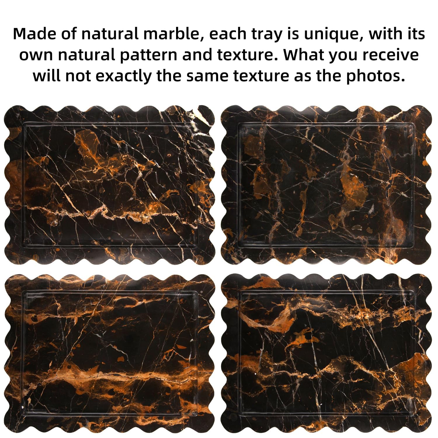 Vassoio Marmo Bagno Naturale Ondulato Vassoio Portaoggetti Svuotatasche Ingresso Moderno Lusso per Toletta, Candele, Asciugamani, Cosmetici, Profumo, Portachiavi (Oro Nero, 27 x 20 cm)