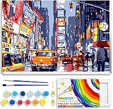 QUITEDEW Paint by Numbers for Adults Beginner,Times Square Paint by Number with Frame,City Night View Paint by Number Adult Home Wall Decoration with Colorful Box 8x12 Inch(Street Scenery)