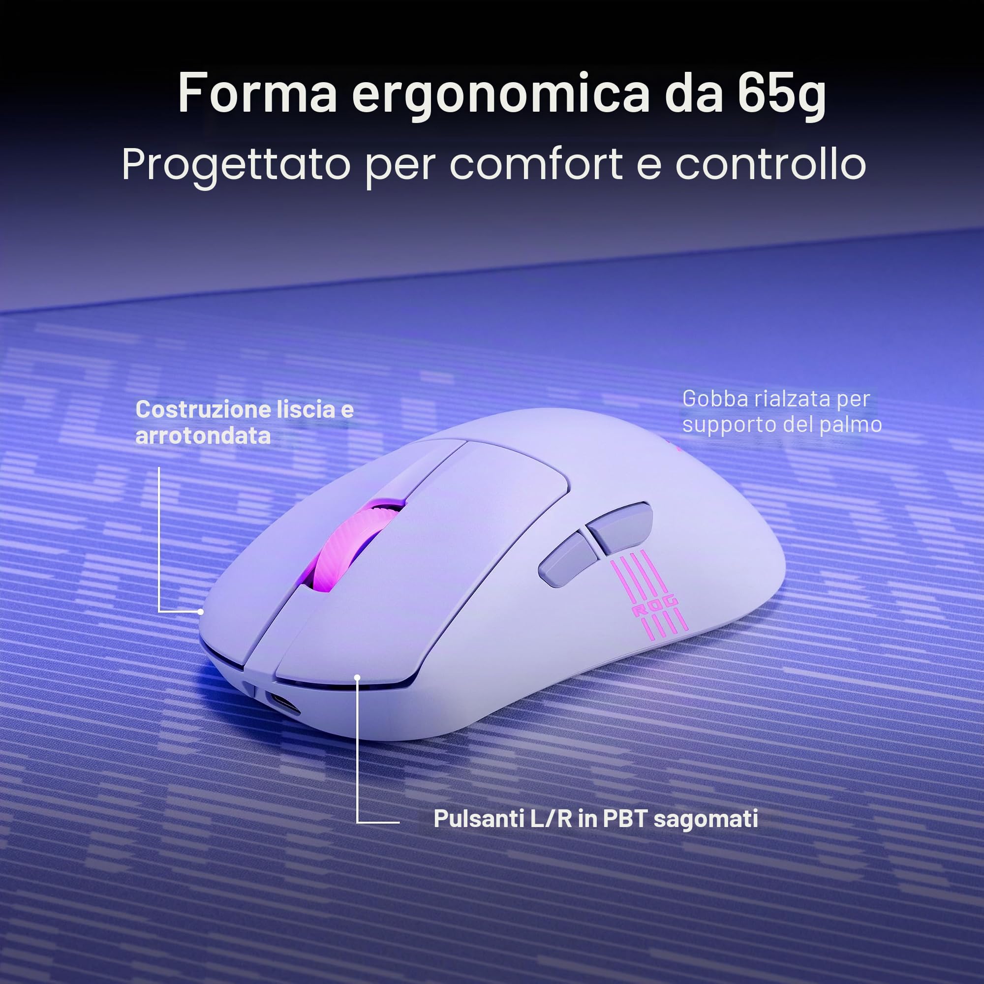 ASUS ROG KERIS II ORIGIN, Mouse da Gaming Senza Fili, Bianco | Sensore Ottico AimPoint Pro 42K, Tasti ROG Micro Switch II, Ricevitore ROG Omni, 5 Pulsanti Programmabili, Ergonomico