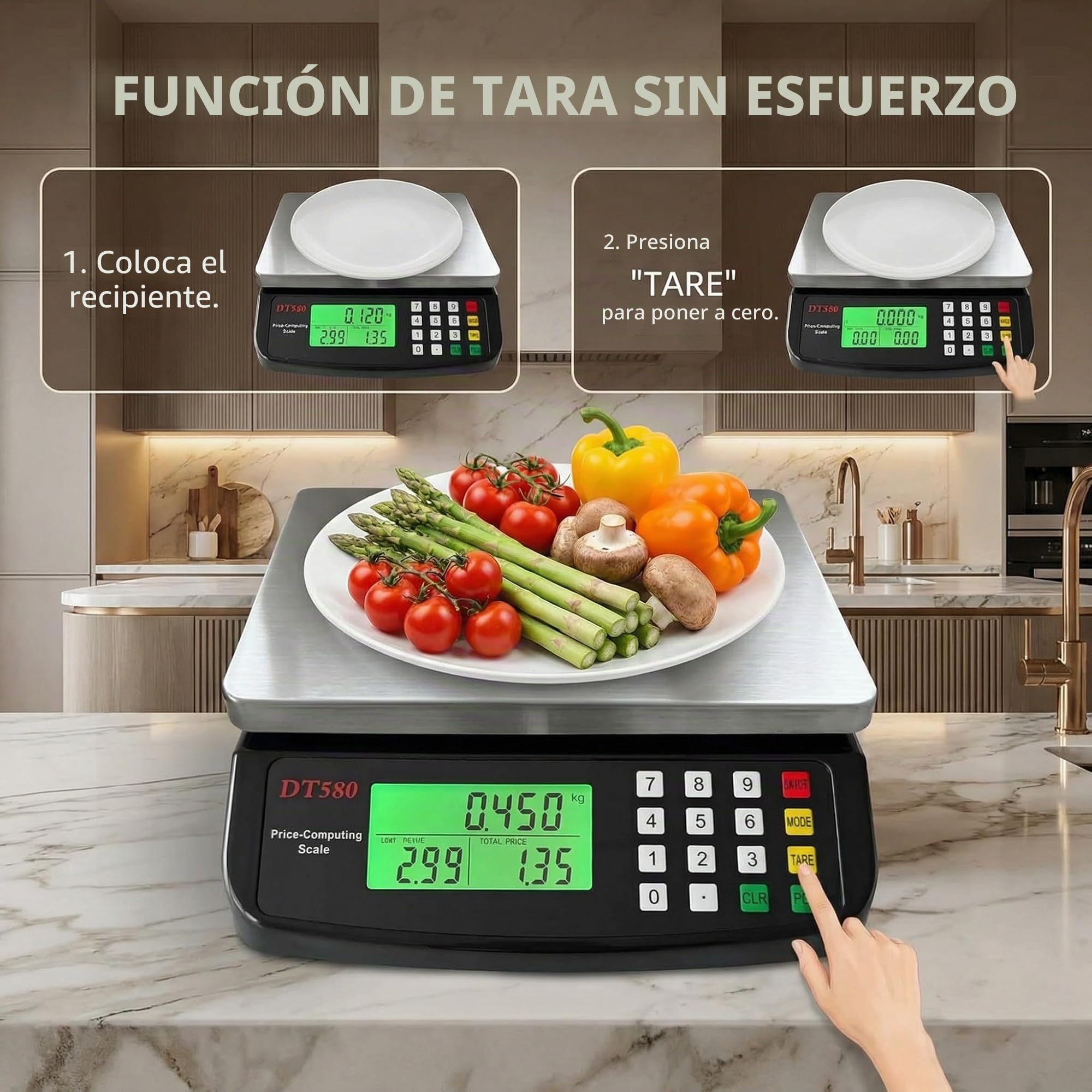 Báscula Digital Cocina 30kg Alimentos Comercial Conteo Tara | Báscula de alta precisión para panadería, carne y envíos con función tara, conteo y diseño resistente