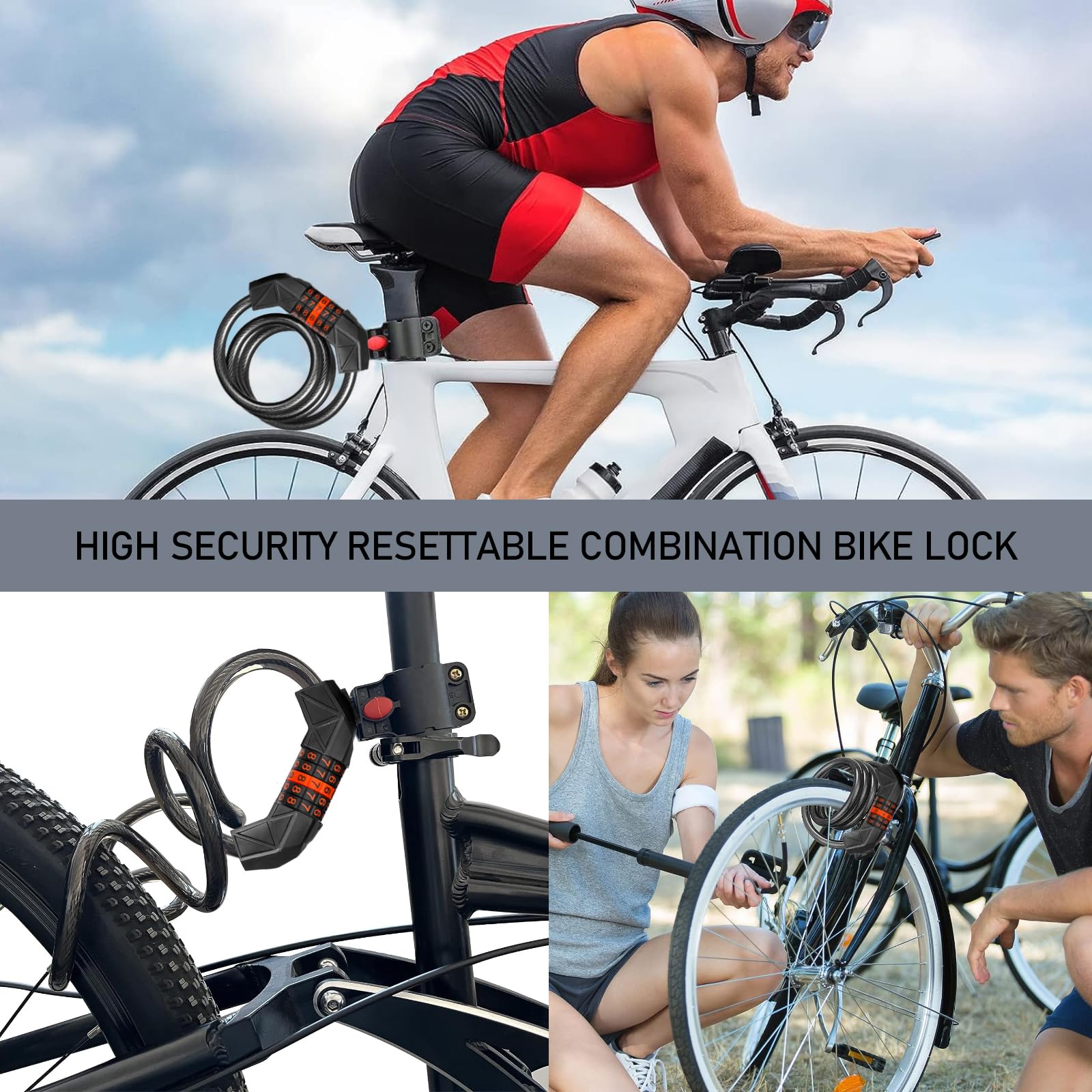Lucchetto per Bicicletta Lucchetto 110cm/11mm Anti Taglio Antifurto a Spirale per Biciclette Numerica a 5 Cifre per Bicicletta Veicolo Elettrico Moto Trolley Serratura della Porta