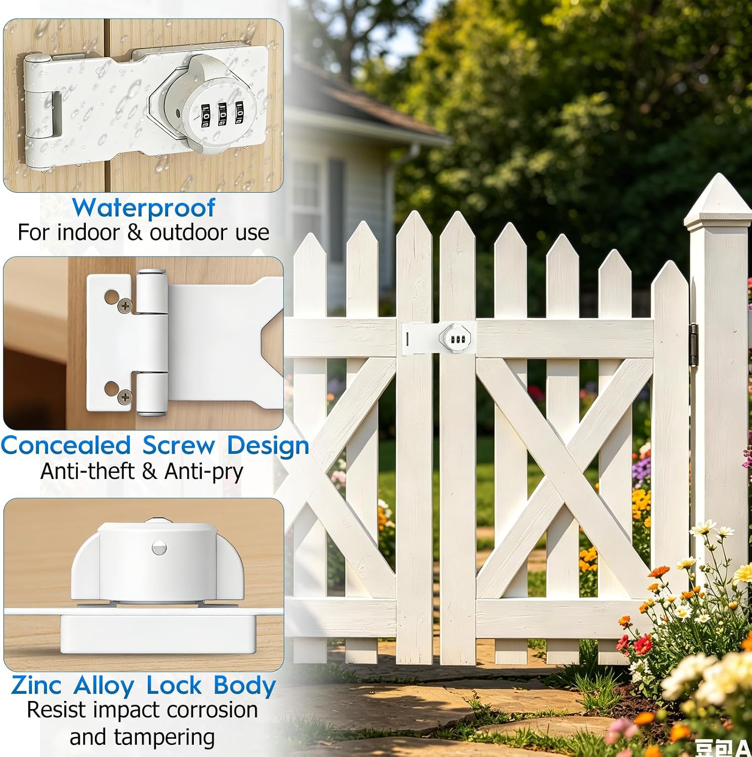 White Keyless Rotary Hasp Lock - 3-Digit Combination Cabinet Lock for Pantry Closet Cupboard Garden Barn Gate Yard Fence Durable Bifold Shed Door Bathroom Office File Drawer Zinc Alloy 1 Pack