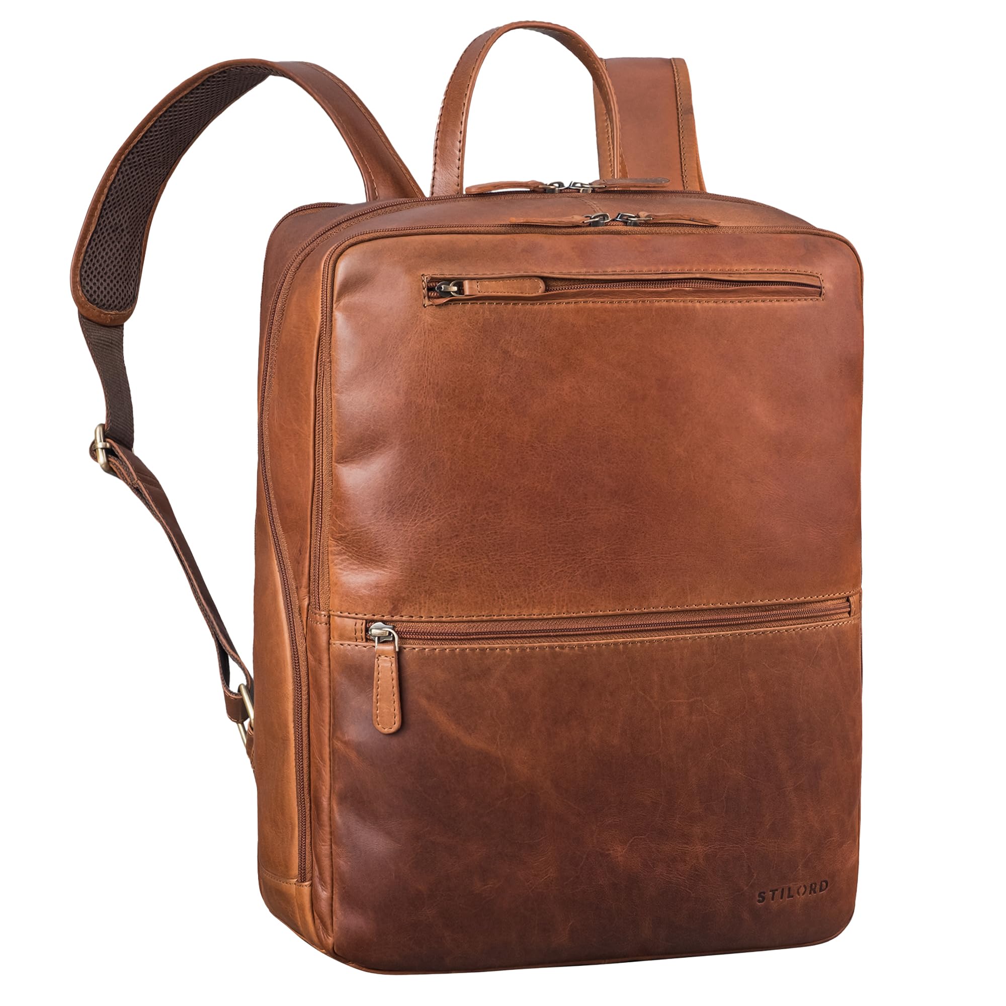 STILORD Leder Rucksack Ettore Groß Cognac Braun - Laptoprucksack 17 Zoll
