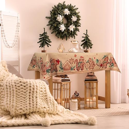 Miniatura 5 de Ganeen Mantel de arpillera de Navidad natural rústico de 52 x 70 pulgadas, mantel rectangular de arpillera marrón de yute para fiesta de invierno,