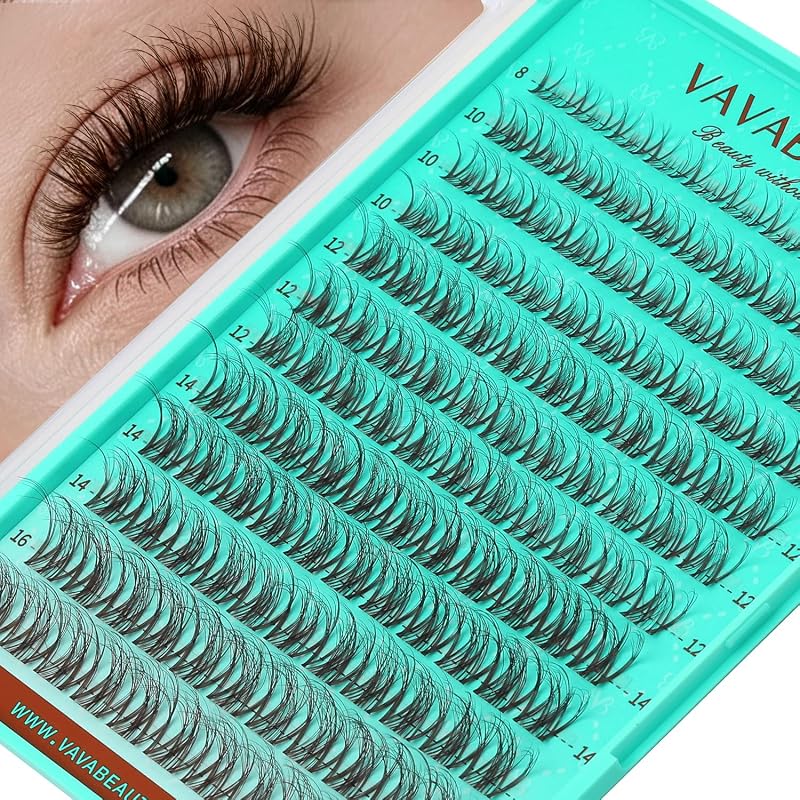 Cílios postiços em tufos VAVABEAUTY castanho, efeito wispy, curvatura D, 8–16 mm