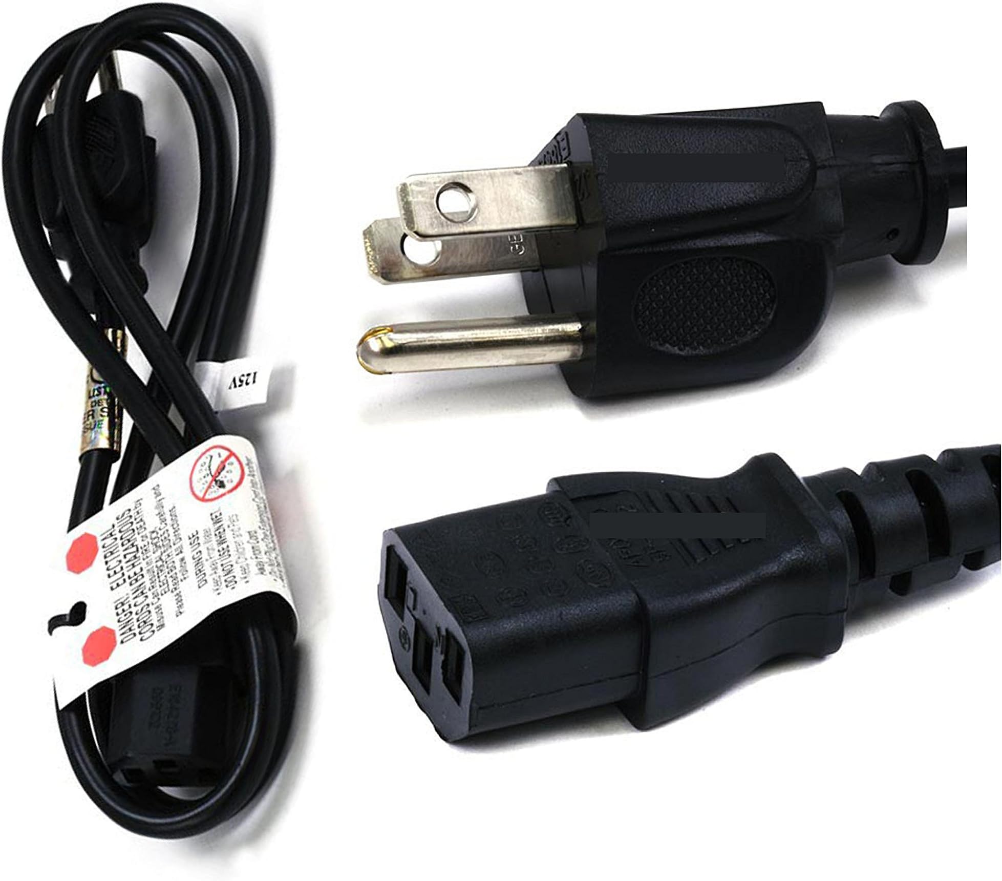 EZ Mounts - 3ft New Premium 18 AWG short Pigtail Power Cord Cable w/ 3 Conductor PC Power Connector Socket (C13/5-15P) Black Perfect for Printers, Computers, Projectors and HDTV's