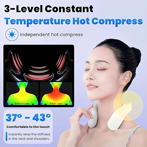 Miniatura 4 de Masajeador de cuello G20 con calor, para relajación muscular y comodidad calmante, 4 modos y 15 intensidades, diseño ergonómico, con control remoto,