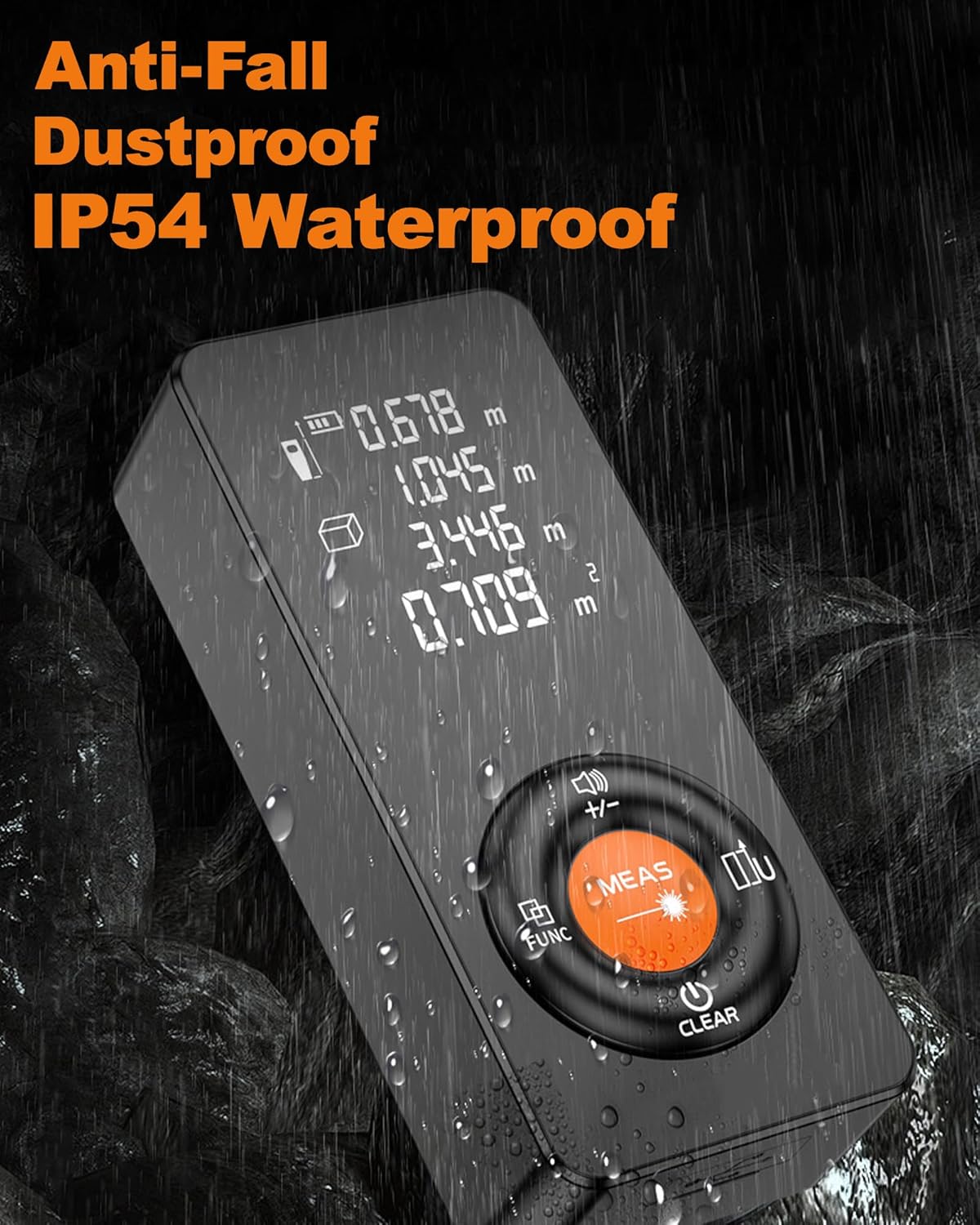 196ft Rechargeable Laser Measuring Tool, IP54 Waterproof, ±2mm(±1/16 inch) Accuracy, Laser Distance Measure with Pythagorean Mode, Measuring Distance, Area, Volume