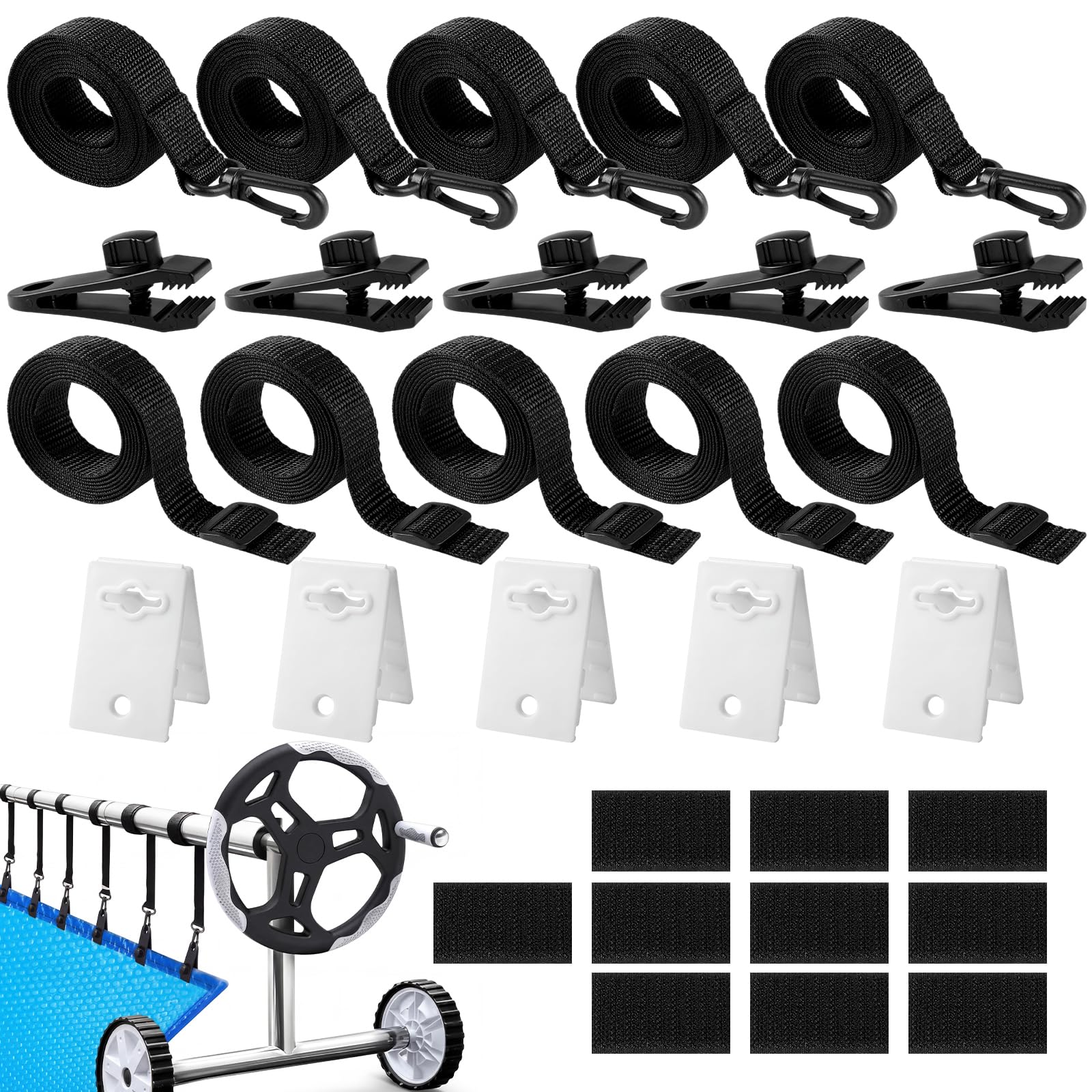 Sangles et clips pour piscine creusée, kit de fixation pour moulinet de bâche solaire au jardin