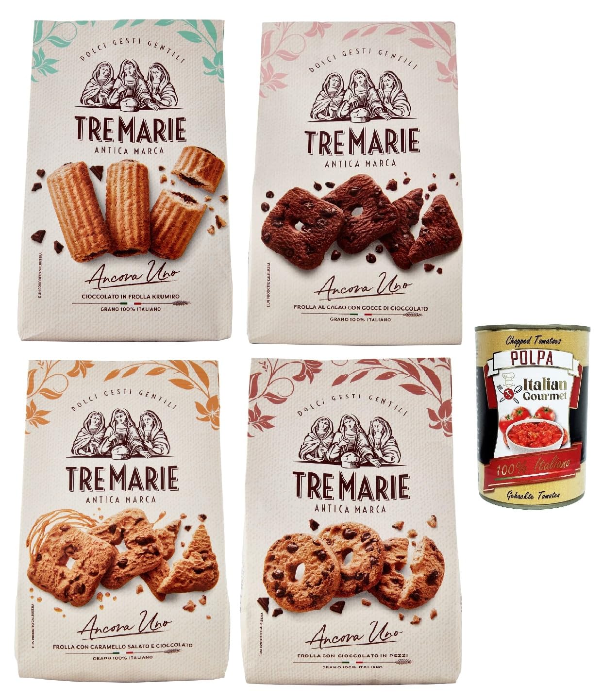 Italian Gourmet Bundle Premium Kekse Mix 4x 315g + Italian Gourmet Polpa Gratis – Italienisches Gebäck Sortiment mit Schokolade, Kakao, Krumiri & Karamell, Frühstückskekse für Kaffee, Tee, Dessert