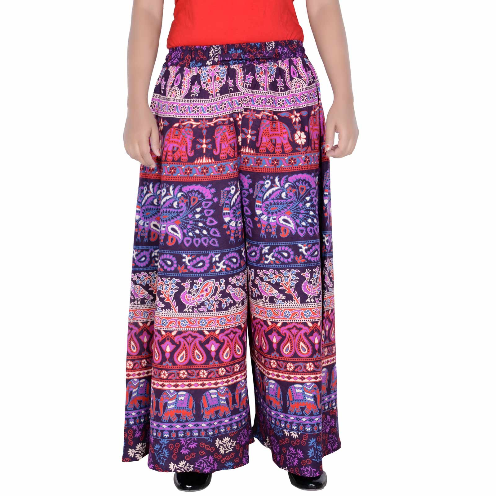 Sttoffa Mandala Block Print Cotton Pant for Women (Size 8XL Purple 40,38 Length Palazo D2)