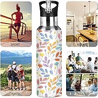 Vista 5 de Colorful Leaves - Botellas de agua aisladas con tapa con popote, sin BPA, 22 onzas, a prueba de fugas, botella de agua deportiva de acero inoxidable