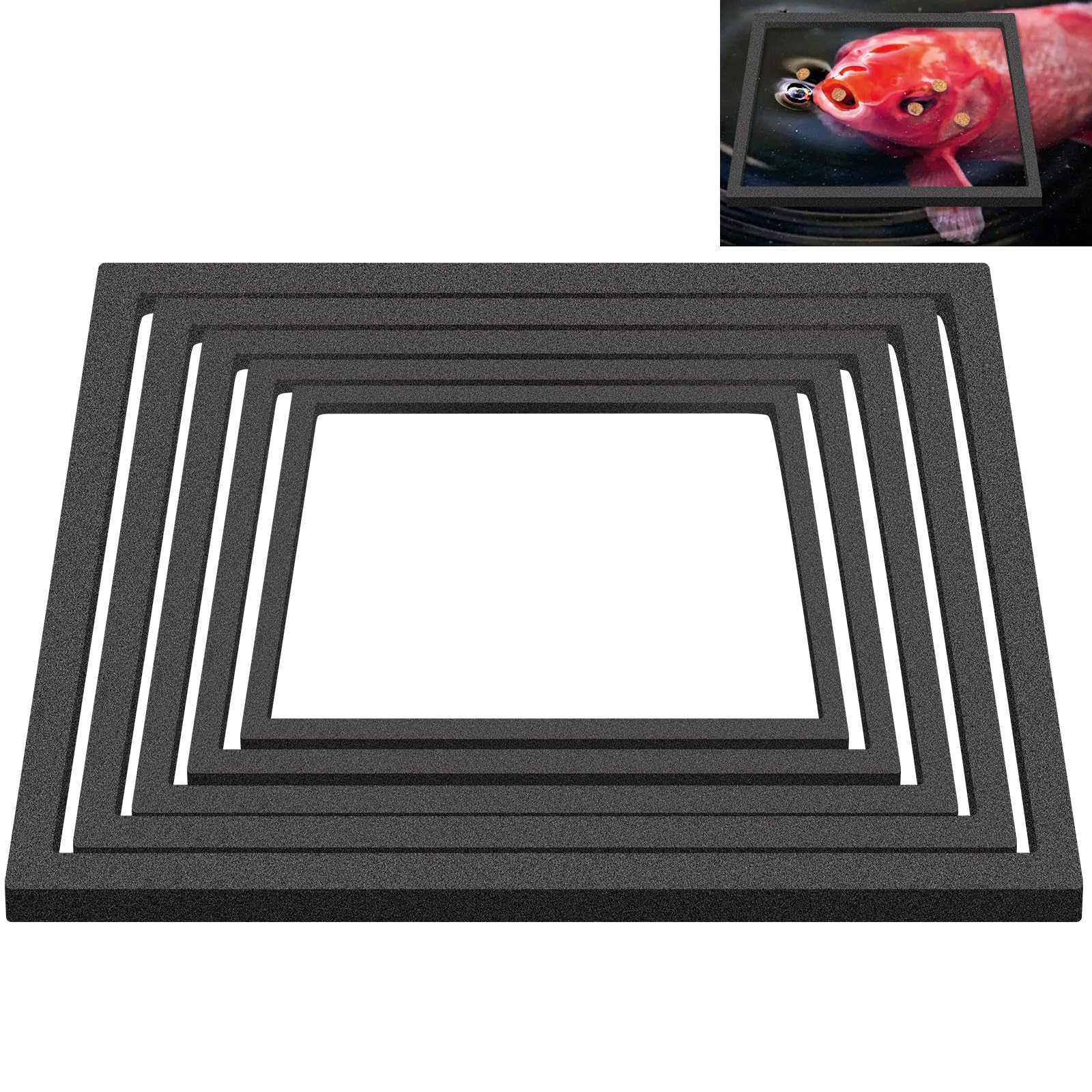 Apausvcm 5 Pcs Fish Feeding Rings Set, Floating Aquarium Plant Corral 5 Sizes Square Fish Feeding Rings Fish Tank Aquarium Accessories for Bettas Goldfish Turtle (Black)