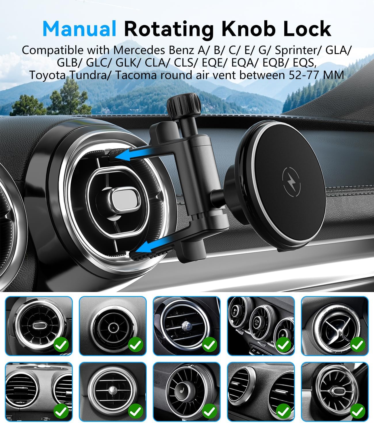 Qi2 Certified 15W Fast Charging Magnetic Wireless Phone Mount for Mercedes Benz A/B/C/E/G/GLA/GLK Car Phone Holder Accessories for MagSafe for iPhone 17 16 15 14 13 12 Pro Max Plus Mini