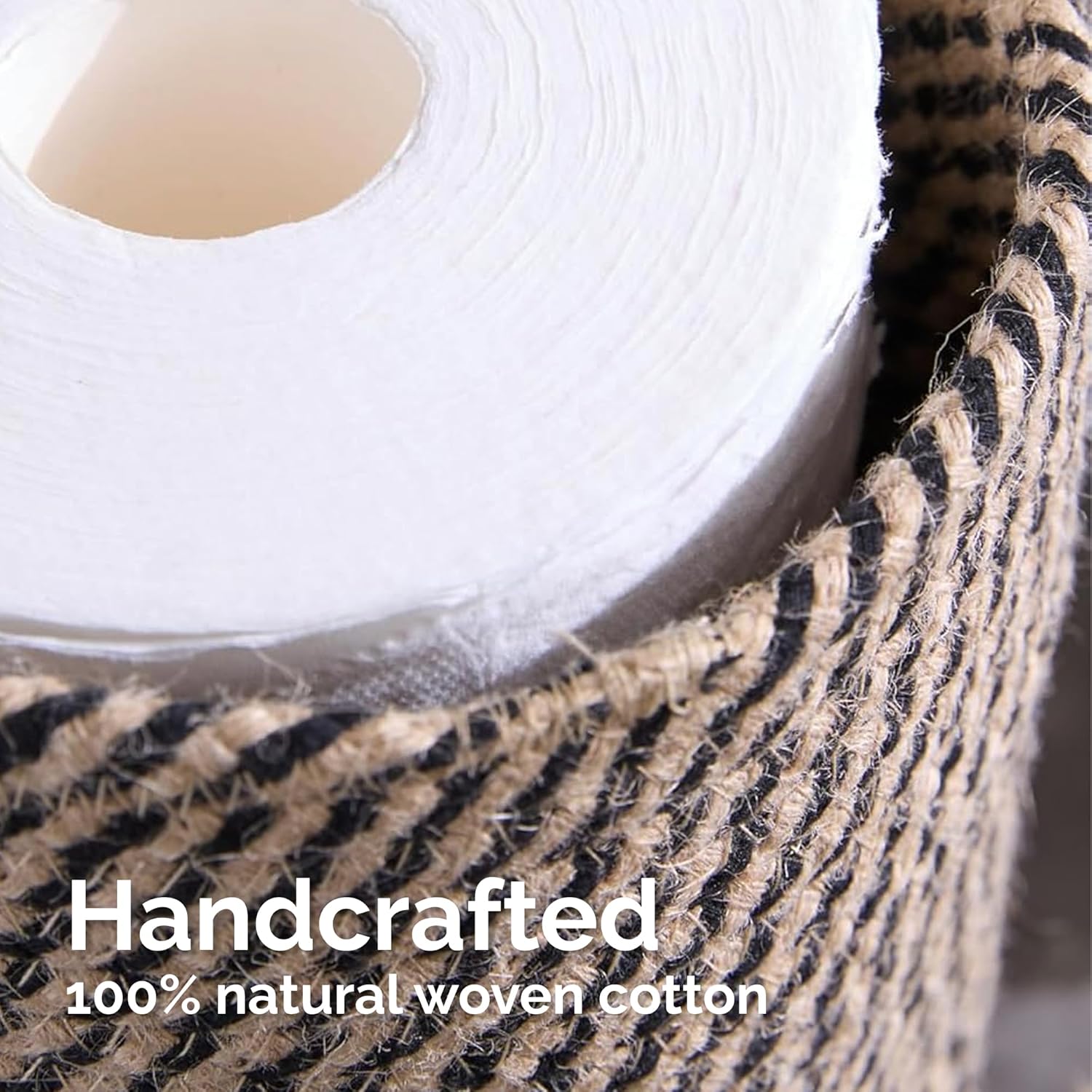 Toilet Paper Holder, Boho Decor Toilet Paper Storage Stand for Bathroom,Cotton Handmade Woven Paper Basket for Mega Roll,3 Rolls of Toilet Tissue Storage (Black) - Image 4