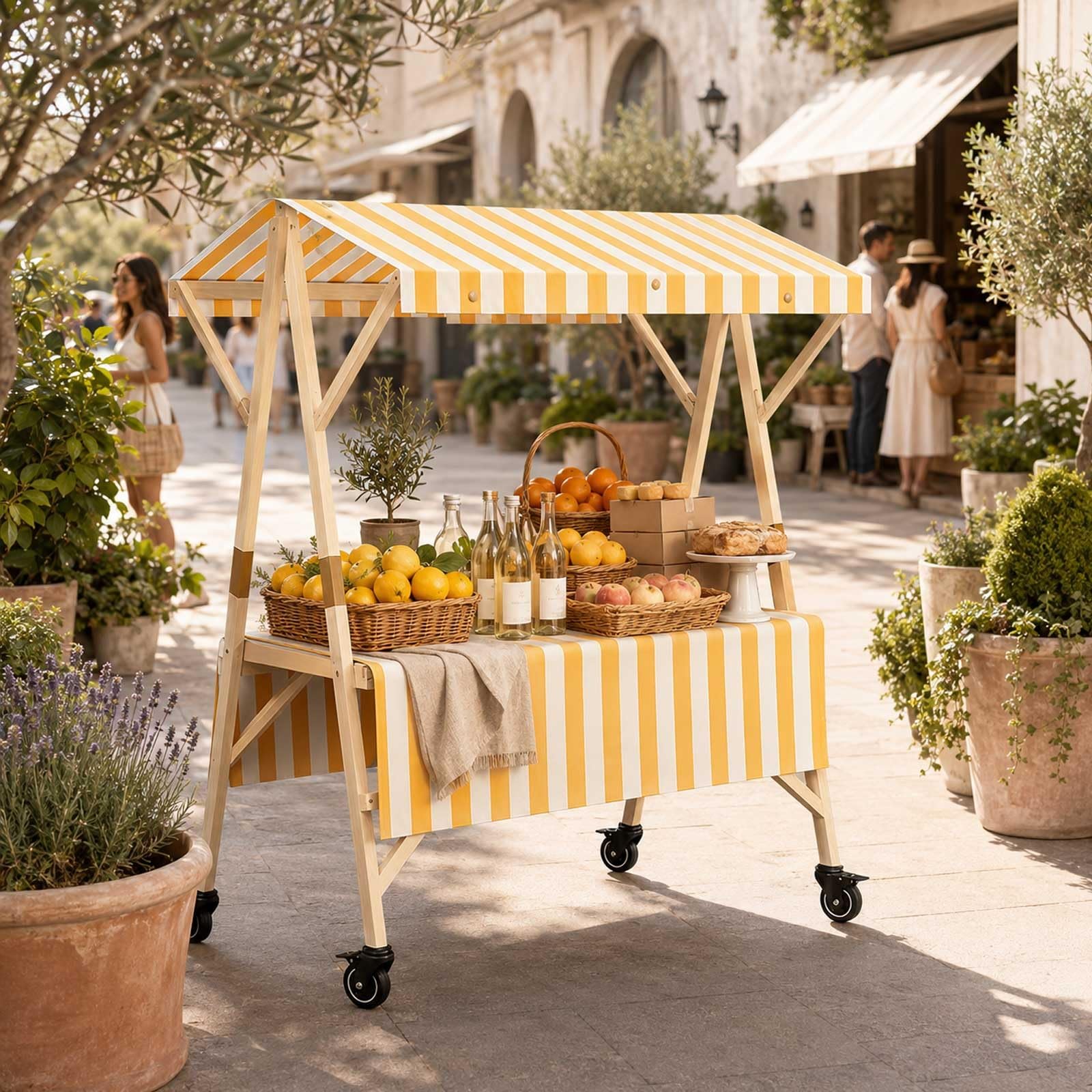 Banco Di Mostra Pieghevole Delle Bancarelle Di Mercato Con Il Baldacchino, Carrello Venditore In Legno Con Ruote, Bancarella Mobile, Stand Vendita Portatile Per Fiere E Sagre(Pink,L 150cm/59in)
