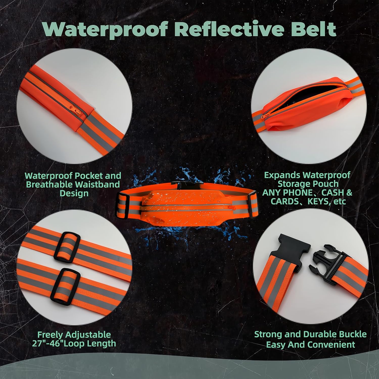 Reflective Running Belt for Men and Women, Waterproof Waist Pack Bag for Hiking Cycling Workout, Secure Storage for Phone, Keys & Essentials - Image 2