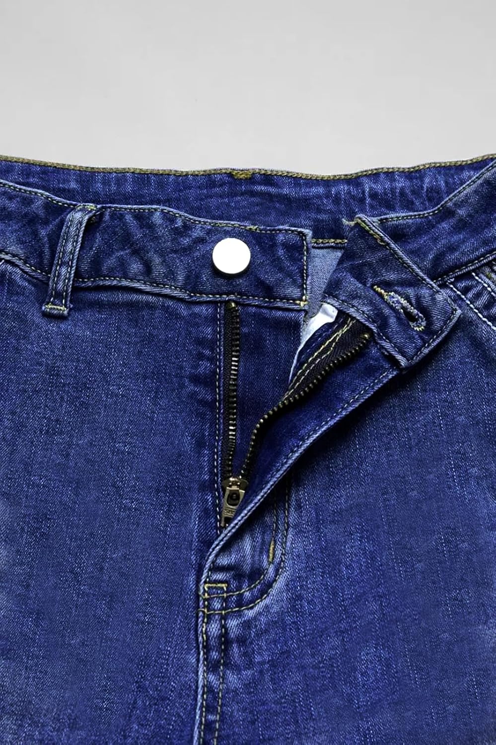 Madrirdma Wide Leg Jeans for Women Mid Waist Baggy Stitch Decor Denim Washed Pants Without Belt