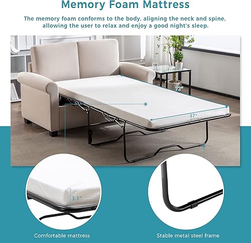 Miniatura 7 de HAUSHECK Sofá 2 en 1 con sofá cama extraíble y colchón tapizado individual, mini sofá multifuncional de dos asientos para estar, espacio pequeño,