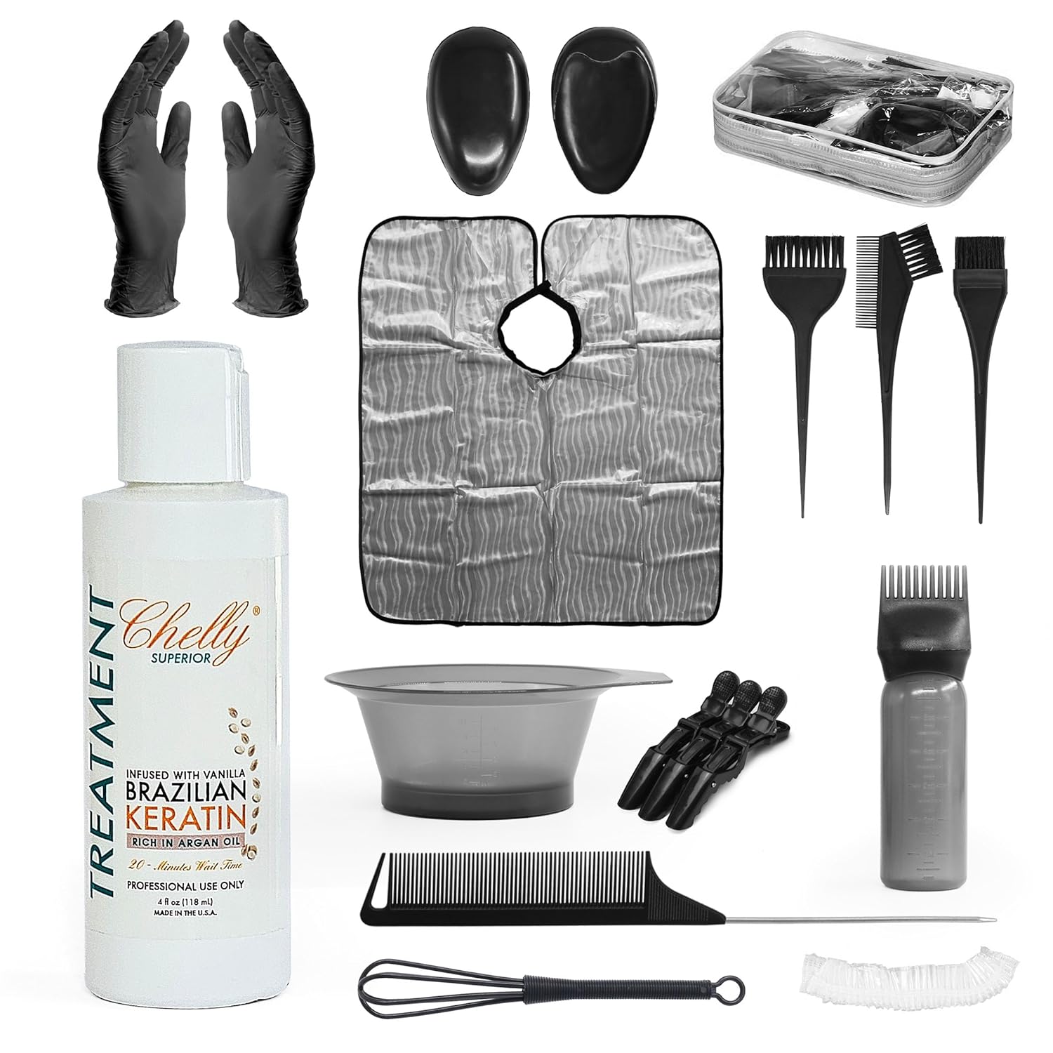 CHELLY Cosmetics MFG., INC. Brazilian Keratin Transformative Hair Treatment for Ultimate Shine and Smoothness 4.0 fl oz Plus Brushes for Application (Vanilla)