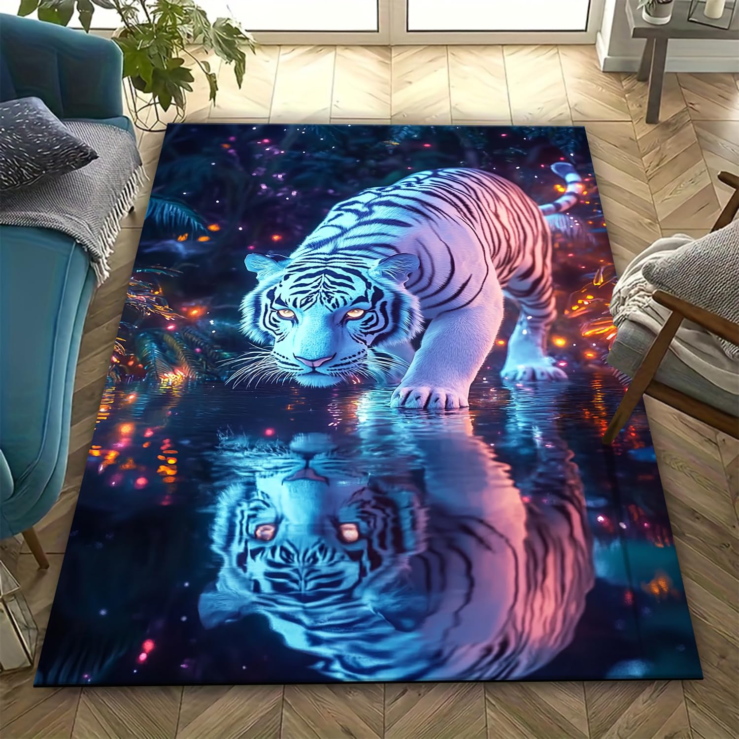 Tapis tigre 3D pour chambre d'enfant et ado | Grand tapis carré lavable 160x230 cm