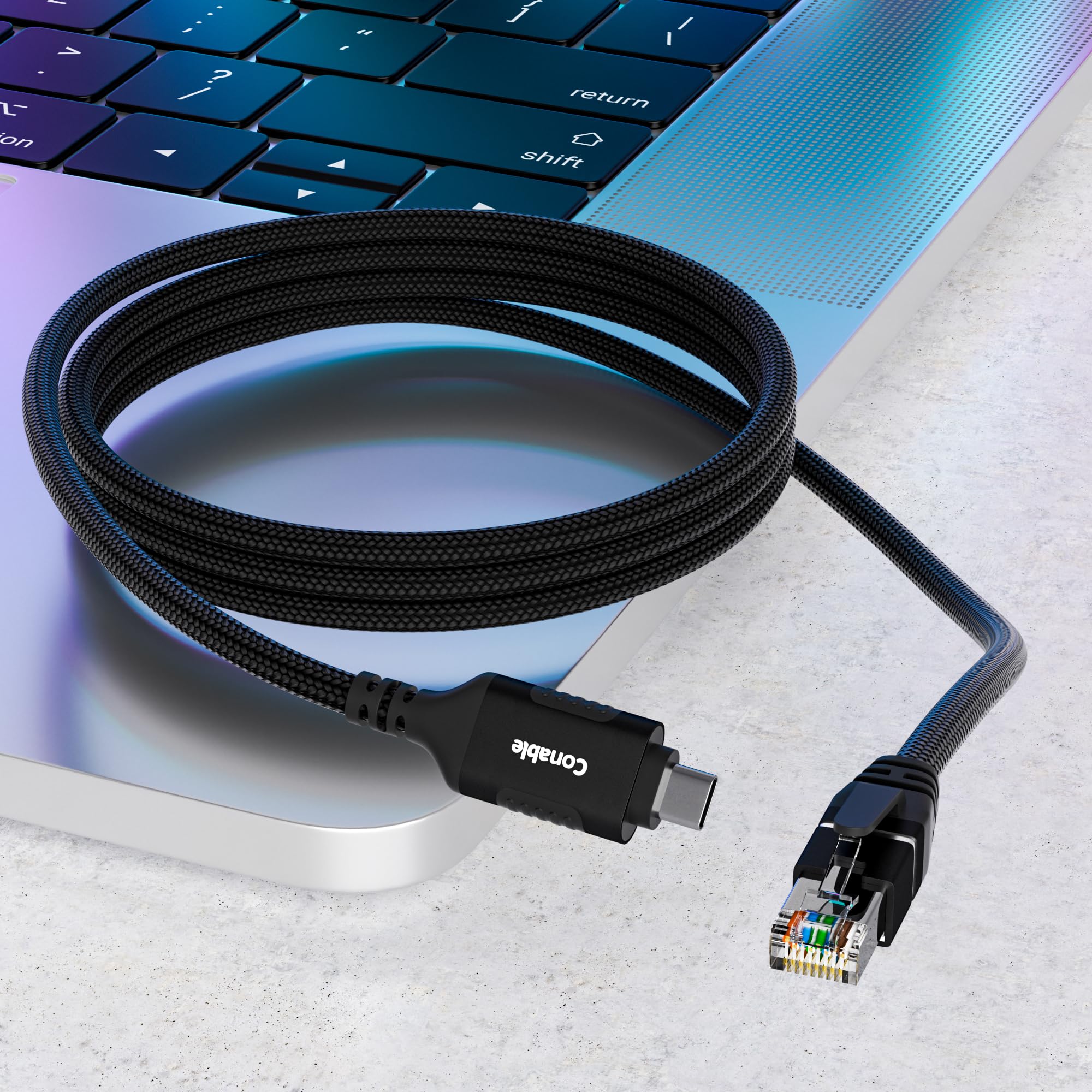 Câble USB C vers Ethernet de 15,2 m, adaptateur réseau LAN de type C vers RJ45, Gigabit, tressé, directement connecté, Thunderbolt 4/3, compatible avec MacBook Air/Pro, XPS, iPhone 15, Galaxy S24