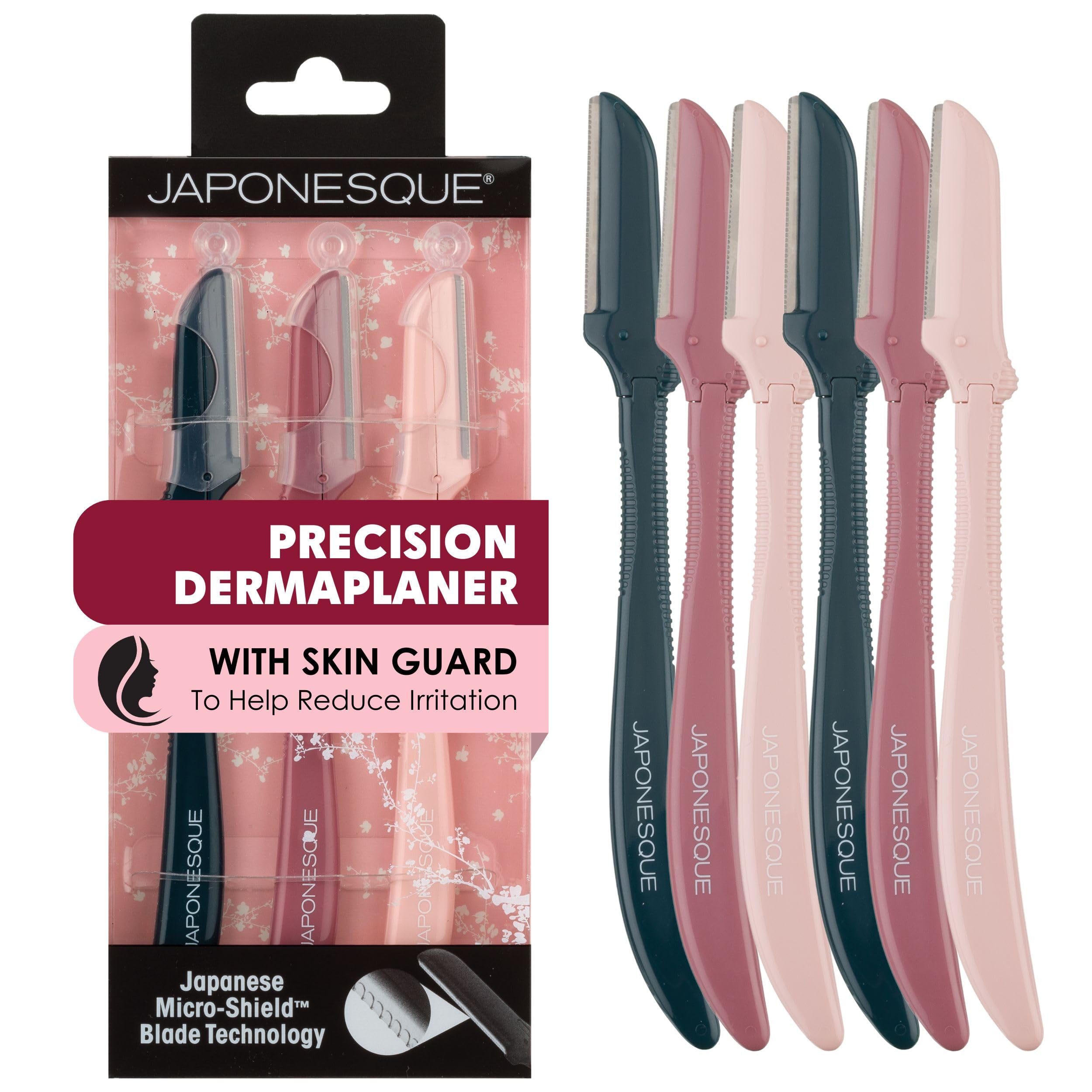 JAPONESQUE Precision Dermaplaner Facial Razors – 2pk 6 Piece Set, Eyebrow and Facial Hair Single Blade Razors for Women and Men, 2pk, 6ct.