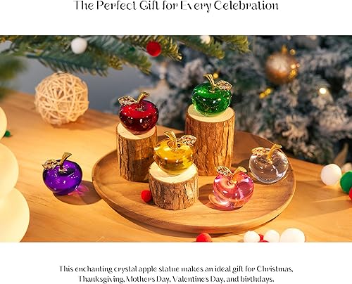 Miniatura 4 de QFkris Juego de 6 figuras de cristal de manzana, adornos de frutas de cristal hechos a mano, decoración del hogar, oficina, sala de mesa, colección