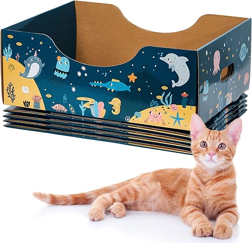 Tessco Paquete de 5 cajas de arena desechables para gatos, cajas de arena impermeables de viaje para gatos interiores y exteriores, conejito de