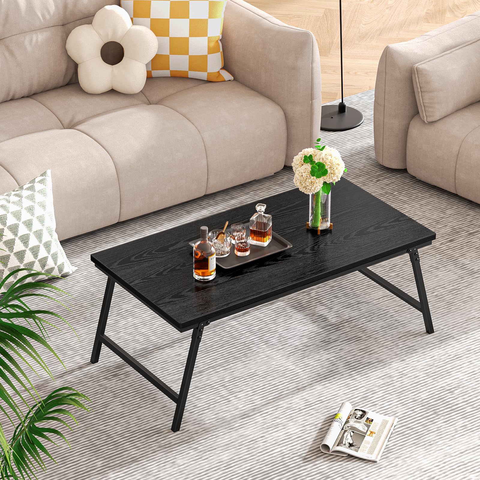 Moderne Rechthoekige Salontafel Met PVC-patroonblad En 2 Houten Laden Woonkamertafel 100 X 50 X 40 Cm