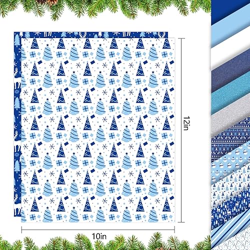 Miniatura 2 de Whaline 12 hojas de vinilo de transferencia de calor de Navidad azul y blanco, hoja de árbol de Navidad, muñeco de nieve, reno, manualidades, vinilo