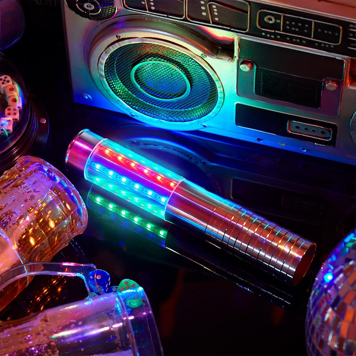 Civaner 4 Pcs Upgrade Bottle Service Lights LED Strobe Baton Bottle Girl Lights Rechargeable Handheld Flashing Club Signs for Birthday Wedding Party (Silver Colorful Light)